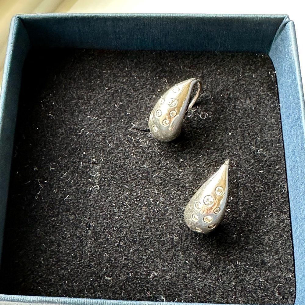 David Yurman PURE FORM Diamond  925 Sterling Drop Wire Dangle Earrings
